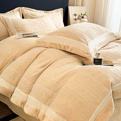 Royora 4-Piece Milk Velvet Bedding Set with Textured Duvet Cover & Pillowcases