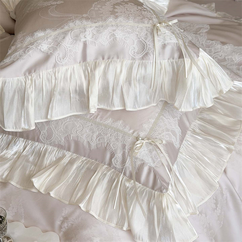Royeva Luxury 600TC Lyocell Jacquard Bedding Set With Lace Embroidery & Ruffles