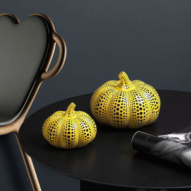 Royora Modern Yellow Polka Dot Pumpkin Sculpture - Abstract Art Home Decor