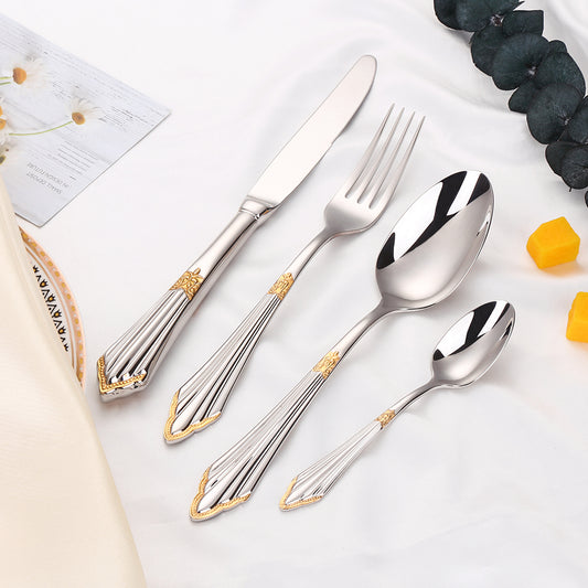 Royeva Stainless Steel Cutlery Set With Gold Finish Flatware Silverware