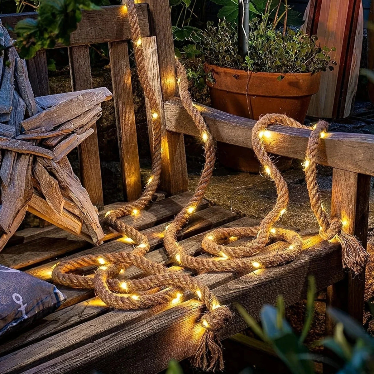16.40 Feet Solar-Powered Hemp Rope Lighting for Outdoor Decor with Dusk-Dawn Sensor 0