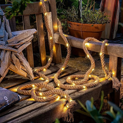 16.40 Feet Solar-Powered Hemp Rope Lighting for Outdoor Decor with Dusk-Dawn Sensor 0