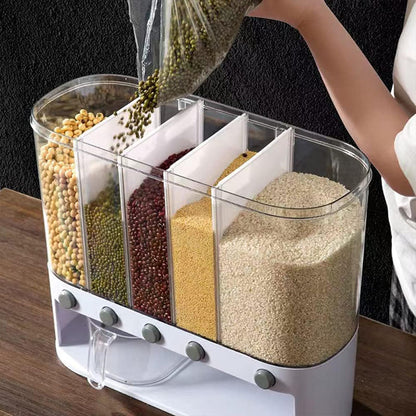 Royeva 5 Compartment Airtight Rice Dispenser And Kitchen Pantry Storage Container