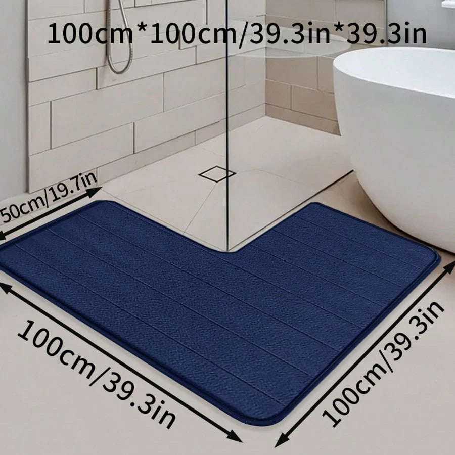Royelle L-Shaped Non-Slip Bath Mat - Washable Corner Shower & Toilet Rug