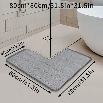 Royelle L-Shaped Non-Slip Bath Mat - Washable Corner Shower & Toilet Rug