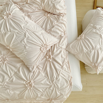 Royora Ruffle Flower Pintuck Duvet Cover Set-Elegant Quilted Bedding