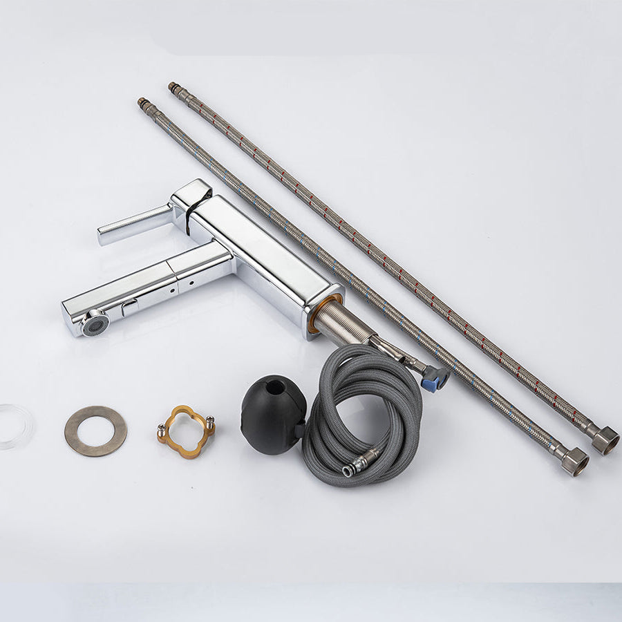 Royeva Pull-Out Three-Mode Brass Kitchen Sink Faucet-Square Design