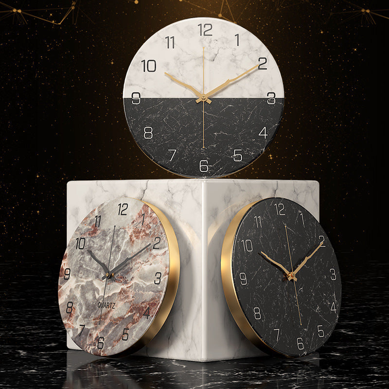 Royeva Modern Marble and Wood Wall Clock-Silent Non Ticking Decorative Timepiece