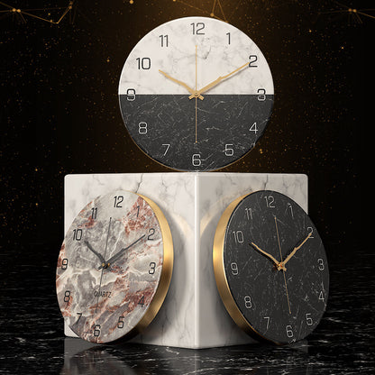 Royeva Modern Marble and Wood Wall Clock-Silent Non Ticking Decorative Timepiece