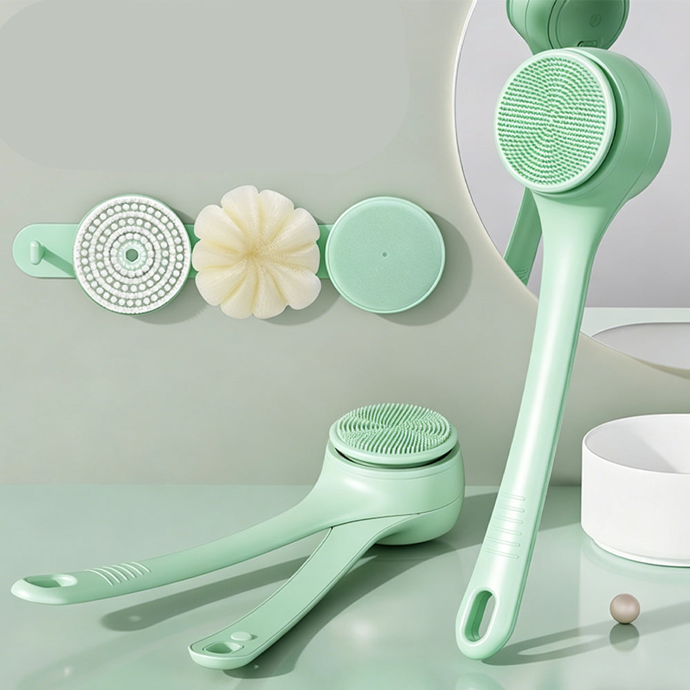 Royeva Electric Body Scrubber-Waterproof Long Handle Bath Brush with 4 Heads