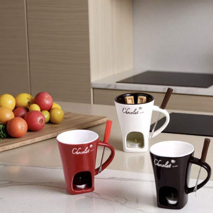 Royeva Ceramic Fondue Set Candle-Heated Chocolate And Cheese Melting Pot