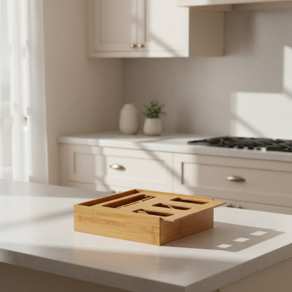 Novara Bamboo Ziplock Bag Organizer for Kitchen Drawer & Pantry Storage