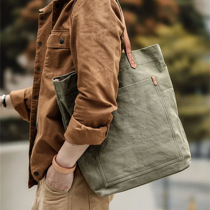 Novara Everyday Cotton Canvas Tote Bag with Leather Handles & Shoulder Strap