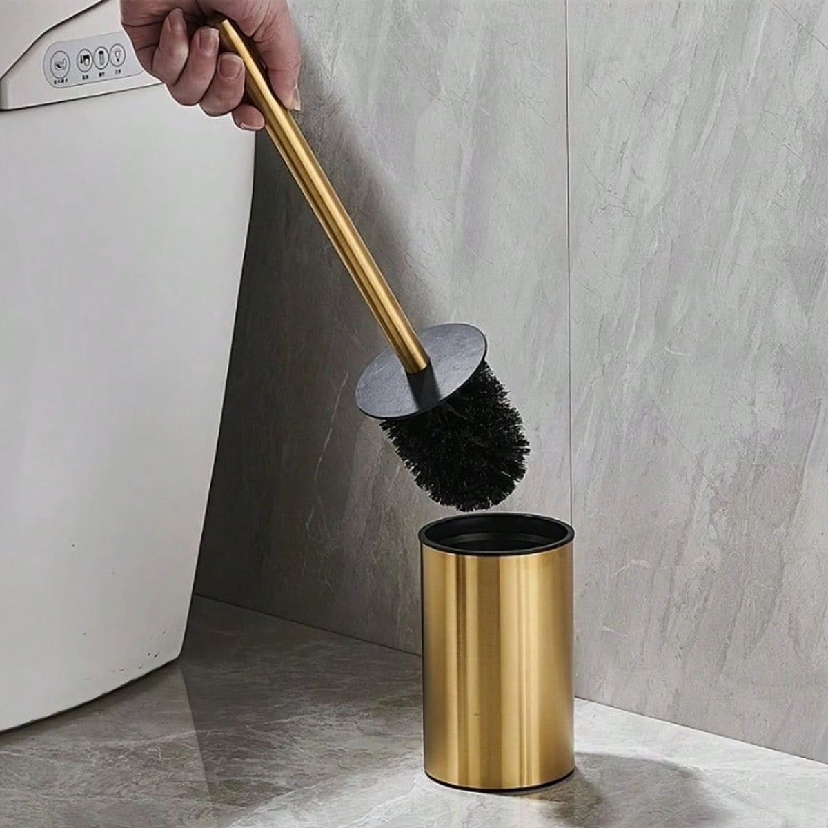 Royeva Modern Stainless Steel Standing Toilet Bowl Brush Set with Holder
