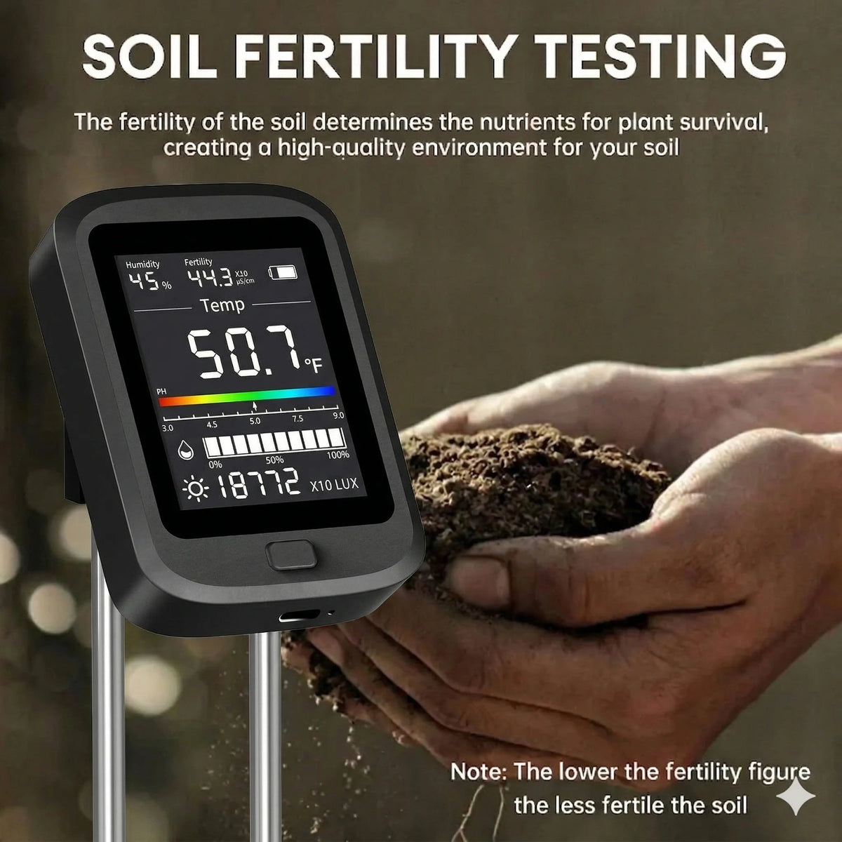 Royeva 6 In 1 Digital Soil Meter-Plant Ph Moisture Sunlight And Temperature Tester