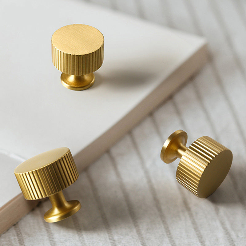 Royelle Ribbed Brass Cabinet Knobs - Set of 4 Brushed Gold Fluted Drawer Pulls