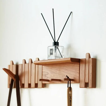 Royora Solid Wood Wall Mounted Coat Rack with Shelf & 4 Hooks for Entryway Organization