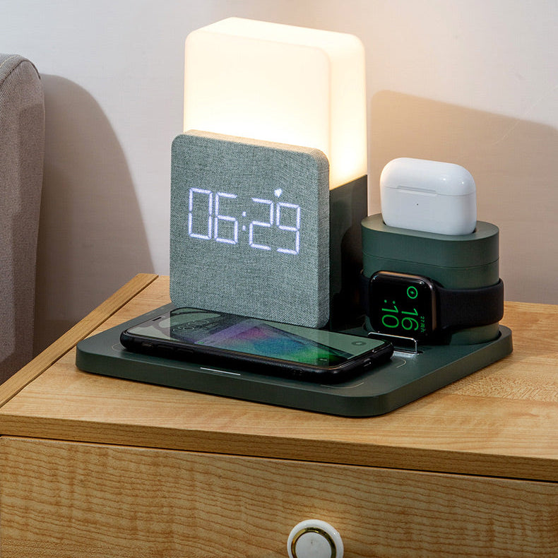 Novara 15W Wireless Charging Station with Digital Alarm Clock & Adjustable Lamp