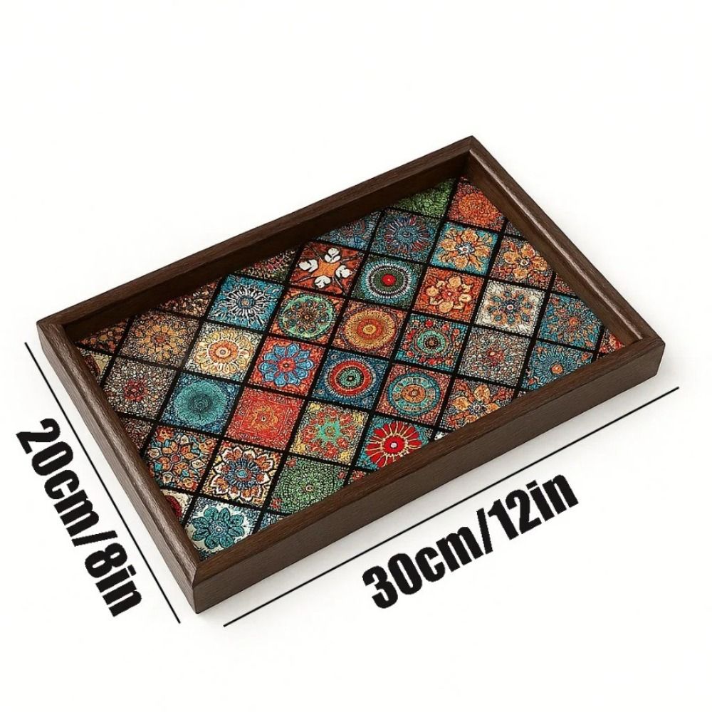 Novara Decorative Bohemian Pattern Wooden Serving Tray for Tabletop