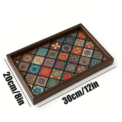 Novara Decorative Bohemian Pattern Wooden Serving Tray for Tabletop