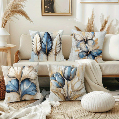 Royora Abstract Art Decorative Throw Pillow Covers 4-Pack - Blue & Gold Modern Cushion