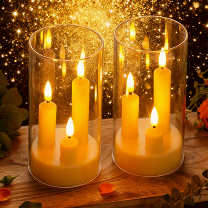Royelle LED Flameless Candles in Smoked Glass Hurricane Lanterns - Set of 2