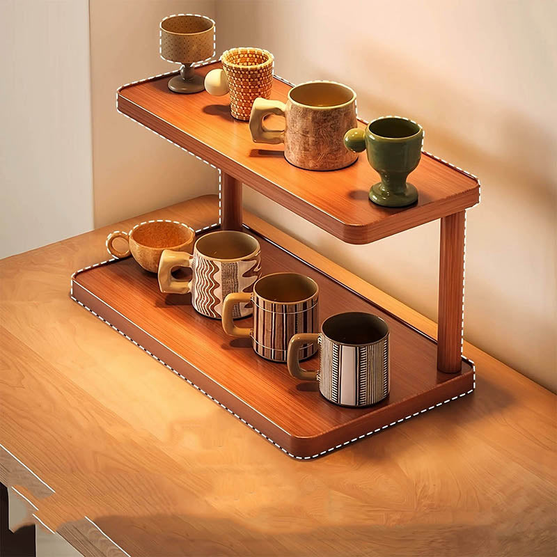 Royora 2-Tier Wood Countertop Organizer Shelf for Kitchen & Office 30cm Natural Finish