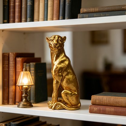 Royeva Golden Leopard Statue for Home Decor and Office Desk Accent