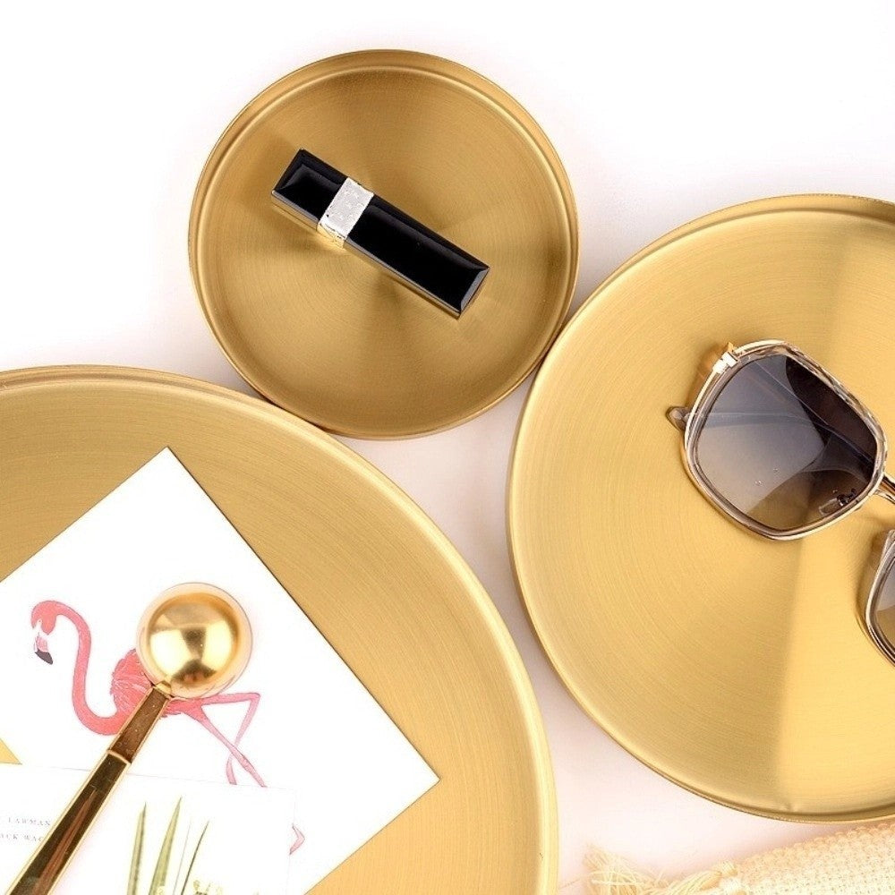 Royora Round Gold Decorative Tray-Stainless Steel Kitchen & Makeup Organizer