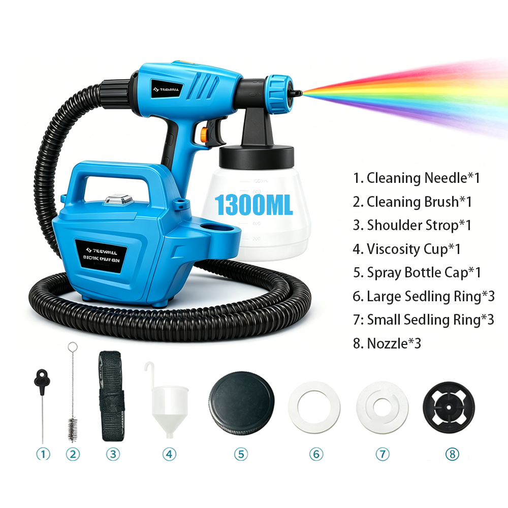 Royeva Electric Paint Sprayer-High Flow Spray Gun With 3 Nozzles For Home Renovation
