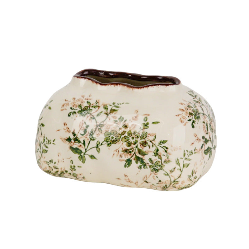 Novara Botanical Vine Ceramic Tissue Box Cover with Crackle Glaze Finish