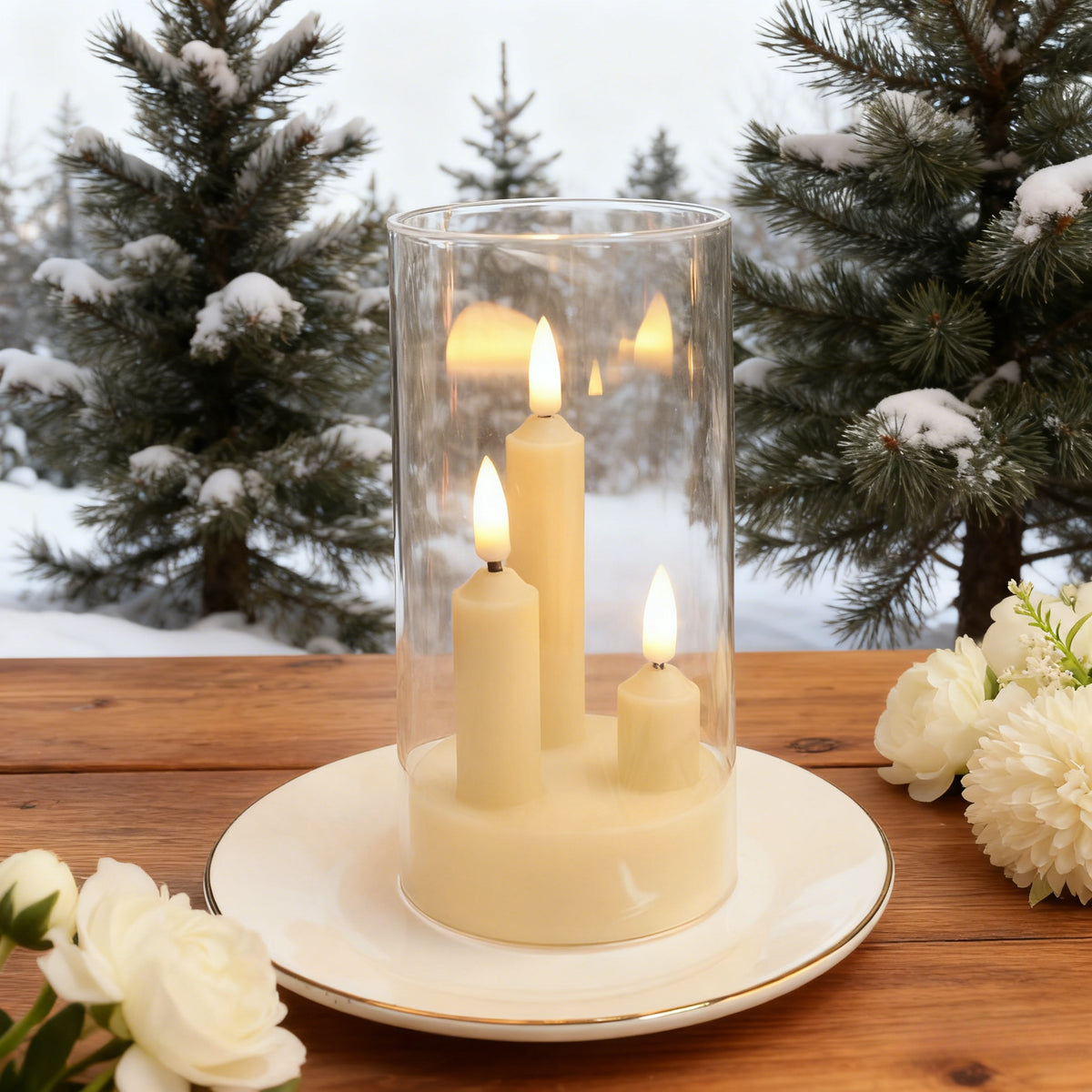 Royelle LED Flameless Candles in Smoked Glass Hurricane Lanterns - Set of 2