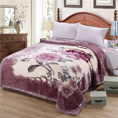 Novara Heavy Warm Fluffy Blanket King Size - Floral Mink Weighted Quilted Throw