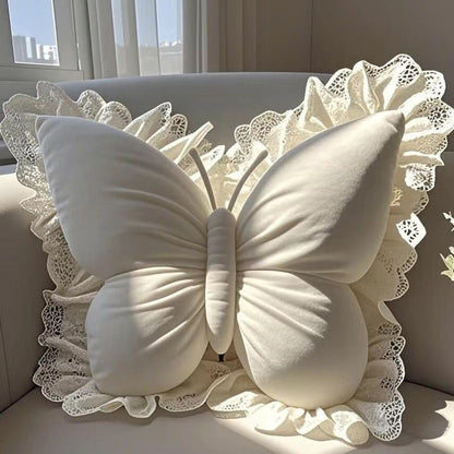 Royeva Velvet Butterfly Pillow with Lace Trim for Chic Home Decor