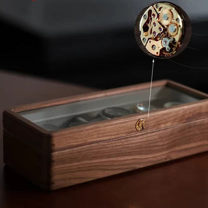 Eloria Walnut Watch Display Case Top for Men with Glass Lid & Soft Microfiber Interior