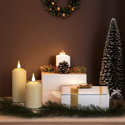 Novara LED Flameless Pillar Candles-Flickering Rechargeable Wax Candle Set