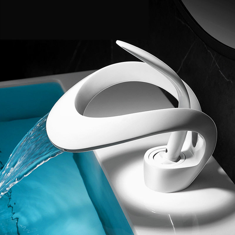 Royeva Modern Waterfall Bathroom Sink Faucet, Single Handle Matte Gray Basin Mixer Tap