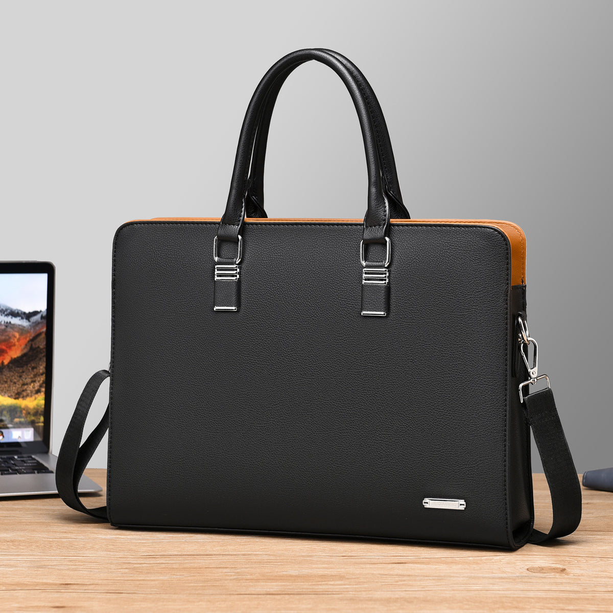 Novara Professional Business Briefcase for Men - Slim Vegan Leather Laptop Bag