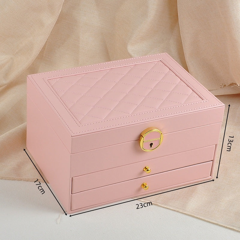 Novara Multi-Layer Leather Pink Jewelry Box for Rings, Necklaces, Bracelets & Earrings Storage