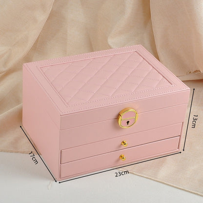 Novara Multi-Layer Leather Pink Jewelry Box for Rings, Necklaces, Bracelets & Earrings Storage
