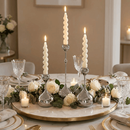 Royeva Modern Silver Candlestick Holder-Elegant Metal Taper Candle Stand Decor
