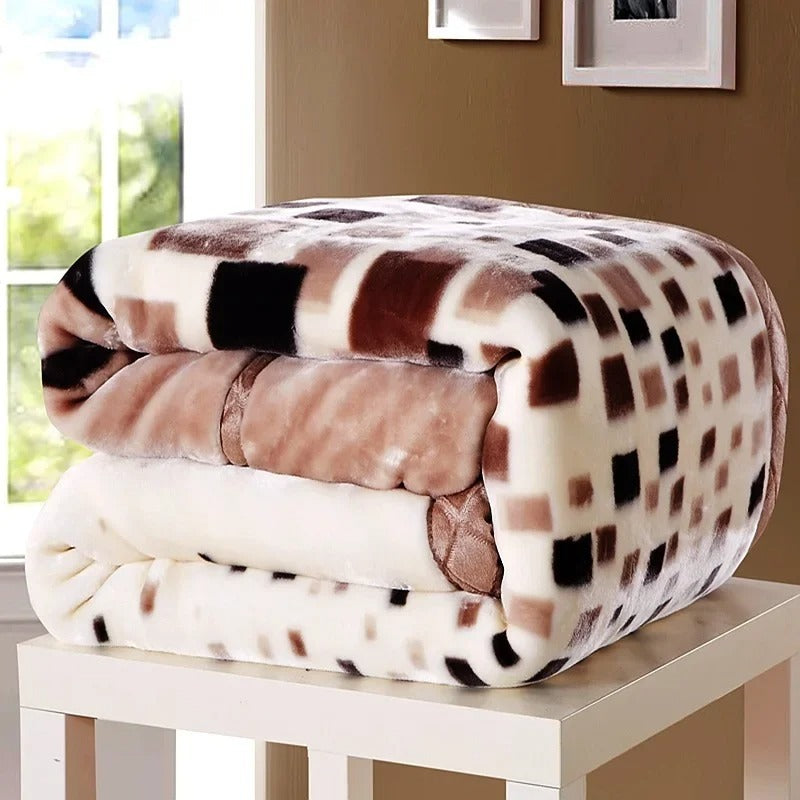 Novara Heavy Warm Fluffy Blanket King Size - Floral Mink Weighted Quilted Throw