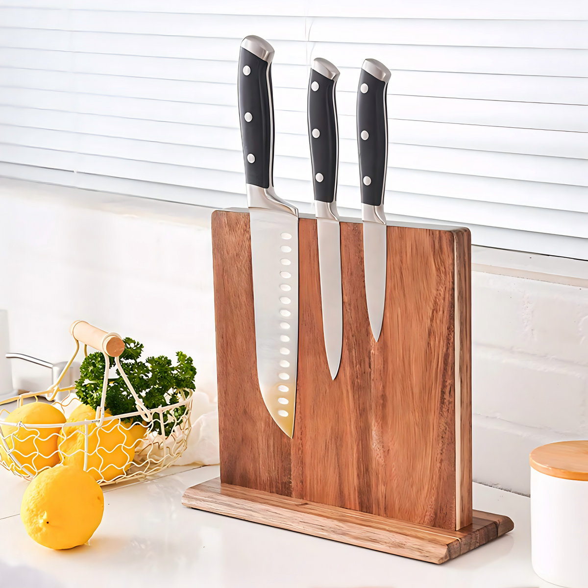 Royeva Wooden Magnetic Knife Block-Double Sided Kitchen Storage Stand