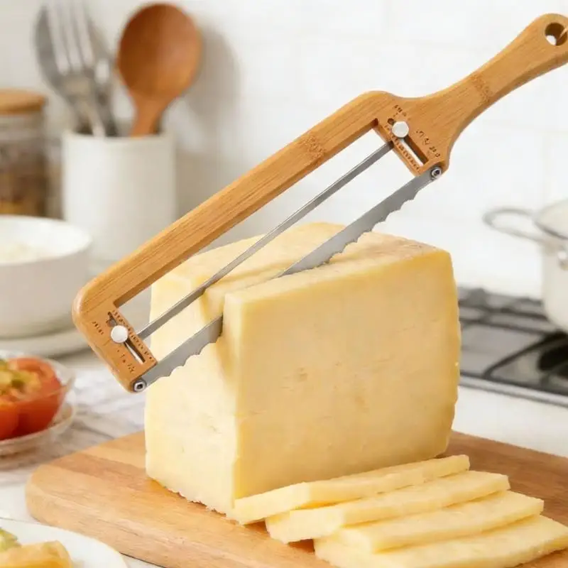Novara Bamboo Bread Slicer with Guide for Homemade Artisan Loaves and Bagels