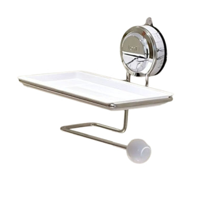Royeva No-Drill Suction Toilet Paper Holder - Stainless Steel with Wood Grain Shelf