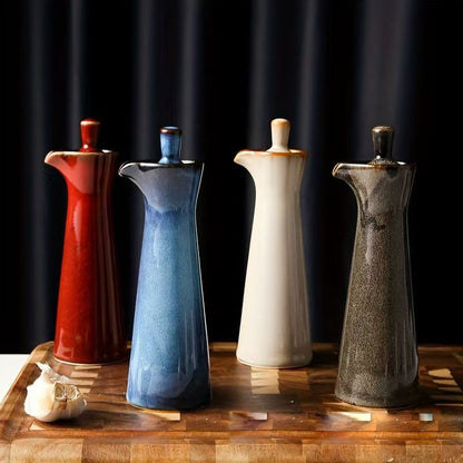 Royora Ceramic Oil & Vinegar Bottle with Spout - Artisanal Glaze Dispenser 15cm Tall