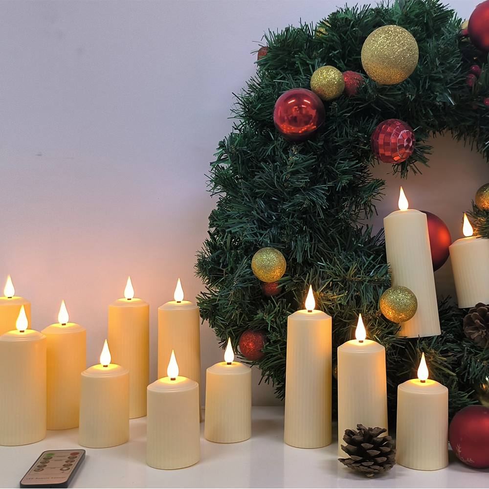 Novara LED Flameless Pillar Candles-Flickering Rechargeable Wax Candle Set