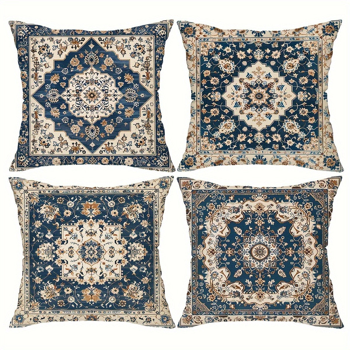 Novara Baroque Bohemian Throw Pillow Covers - 4-Piece Decorative Accent Set