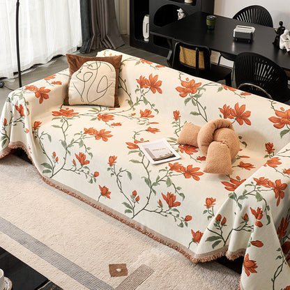 Novara Black Floral Jacquard Sofa Cover with Tassel Trim for Living Room