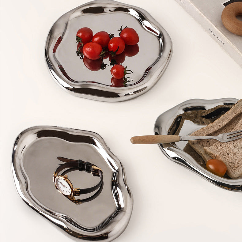 Eloria Chrome Plated Ceramic Melange Dish for Trinkets and Snacks